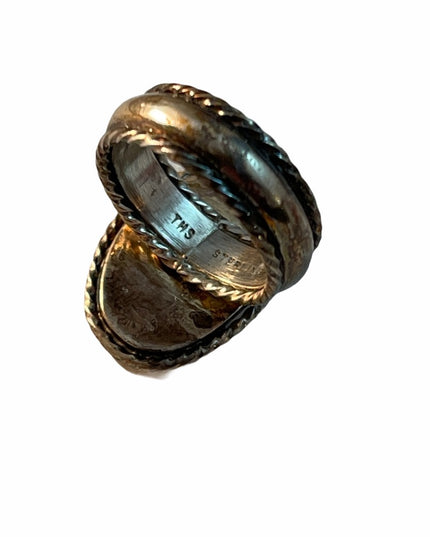 Vintage Ornate sterling silver THS ring Turquoise southwestern style