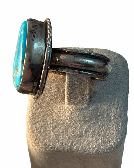 Vintage Ornate sterling silver THS ring Turquoise southwestern style