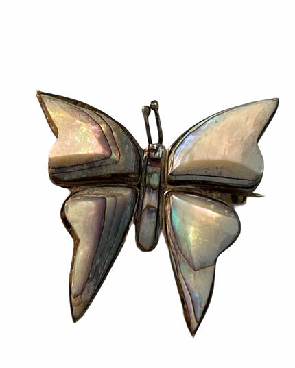 Vintage Sterling 925  abalone Butterfly brooch