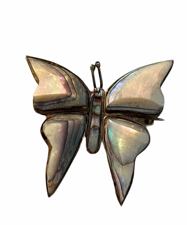 Vintage Sterling 925  abalone Butterfly brooch