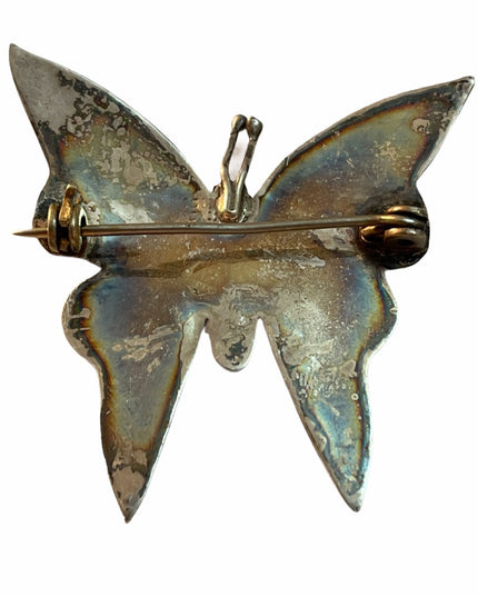 Vintage Sterling 925  abalone Butterfly brooch