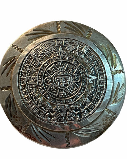 Vintage Sterling silver 925 Mexico Aztec Calendar brooch pendant