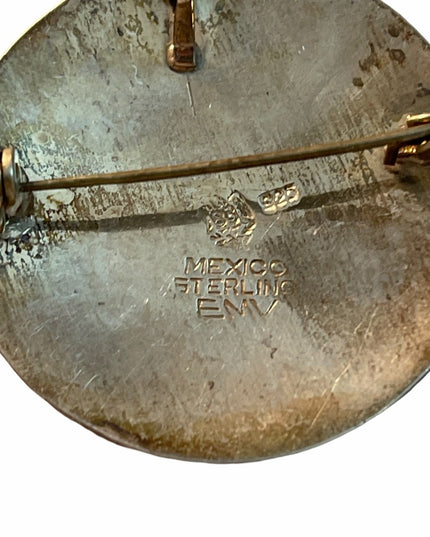 Vintage Sterling silver 925 Mexico Aztec Calendar brooch pendant