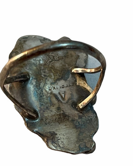 VTG Sterling silver 925 Navajo Etched leaf ring Turquoise