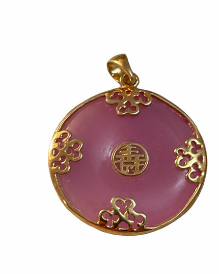 Sterling gold plt chinese good luck symbol pink jadite