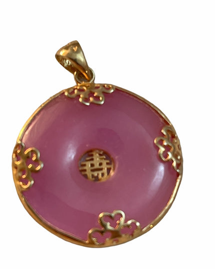 Sterling gold plt chinese good luck symbol pink jadite