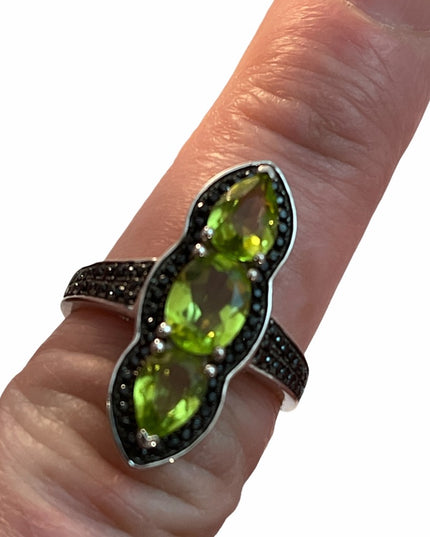VTG Peridot sterling silver 925  marcasite oblong ring statement