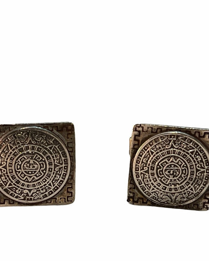 Vintage sterling silver Aztec Calendar Cufflinks
