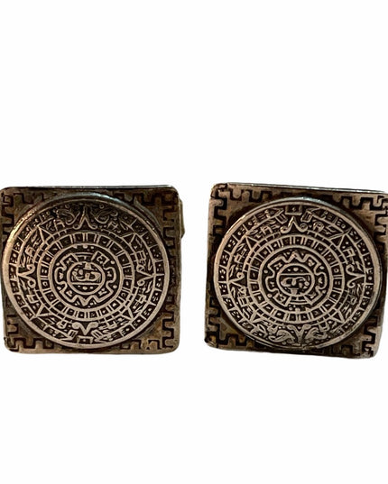 Vintage sterling silver Aztec Calendar Cufflinks