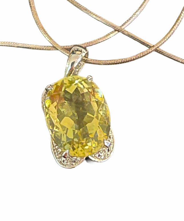 Sterling silver 925 lemon yellow stone pendant necklace