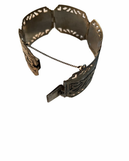 VTG Sterling silver heavy bangle bracelet Aztec Mexico Story book Gods