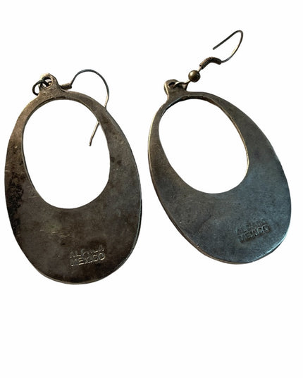 Vintage Alpaca Mexico Dangle earrings fancy design silver
