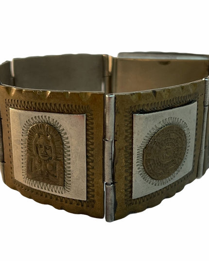 Vintage sterling silver Mayan Aztec Mex Bracelet