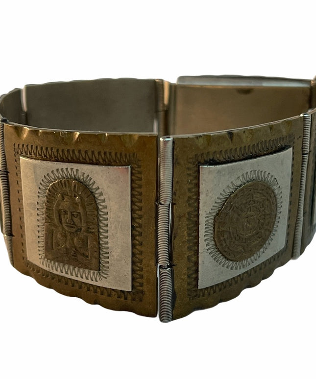 Vintage sterling silver Mayan Aztec Mex Bracelet