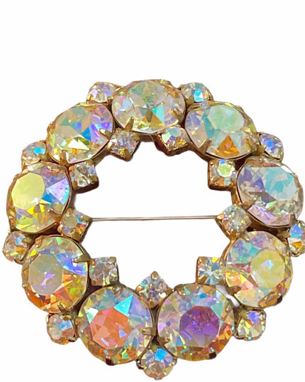 Vtg c1950s Sherman Crystal AB brooch