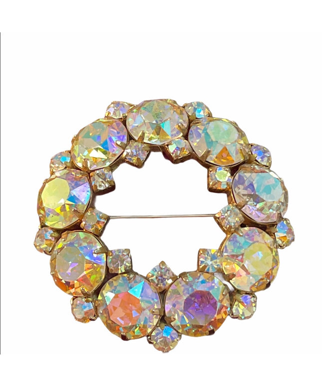 Vtg c1950s Sherman Crystal AB brooch