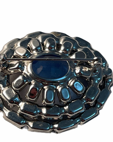 Vintage Mid century c1950s fancy Crystal Blue brooch oval beauty!