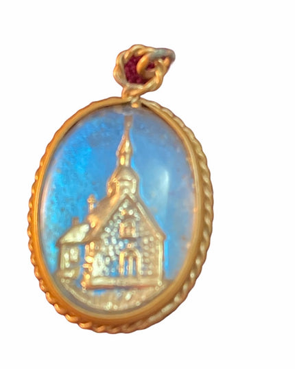 Vintage brass glass religious pendant