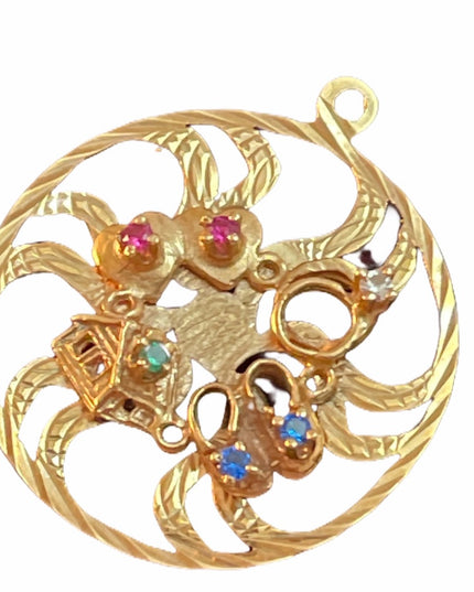 10k Gold Multi Gemsone Medalion pendant