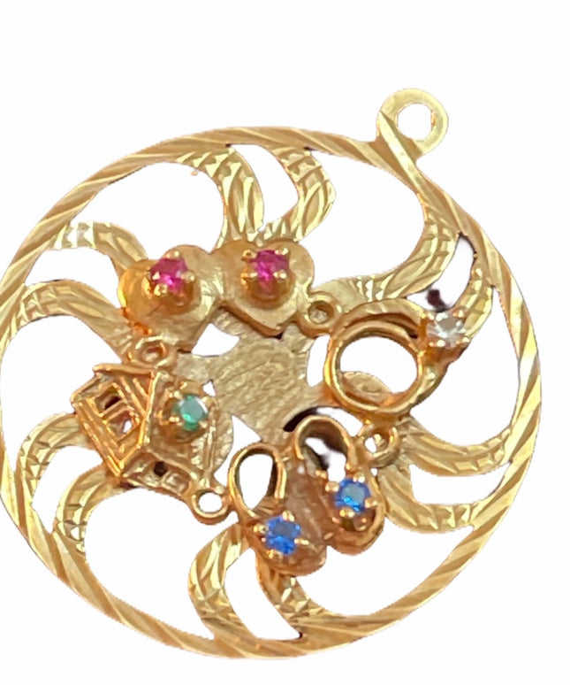 10k Gold Multi Gemsone Medalion pendant