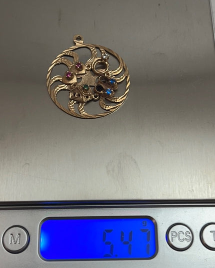 10k Gold Multi Gemsone Medalion pendant