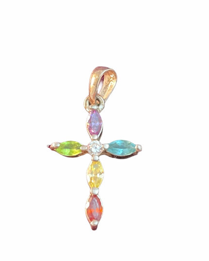 Sterling silver multi gemstone Cross pendant