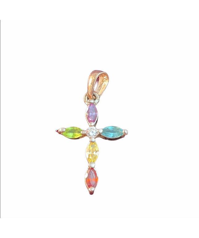 Sterling silver multi gemstone Cross pendant