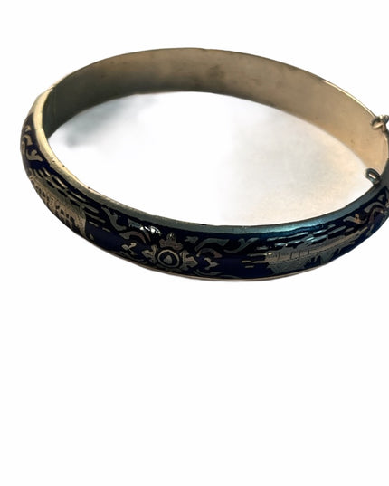 VTG Siam Sterling blue enamel bangle bracelet