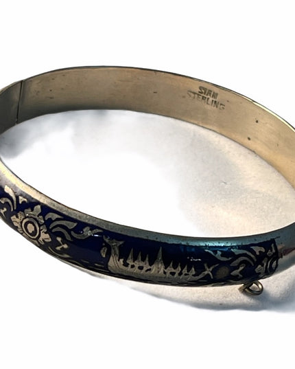 VTG Siam Sterling blue enamel bangle bracelet
