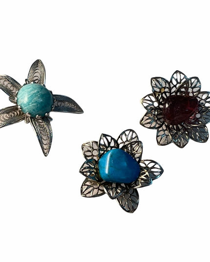 Lot of 3 Vintage small brooches w gemstones Faux turquois