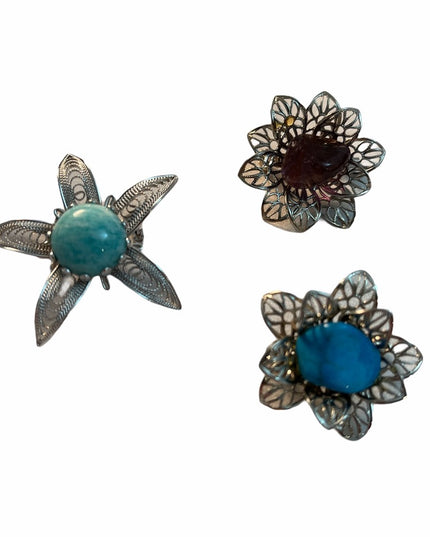 Lot of 3 Vintage small brooches w gemstones Faux turquois