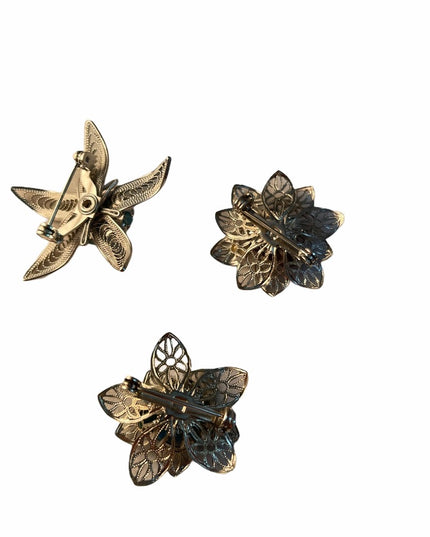 Lot of 3 Vintage small brooches w gemstones Faux turquois