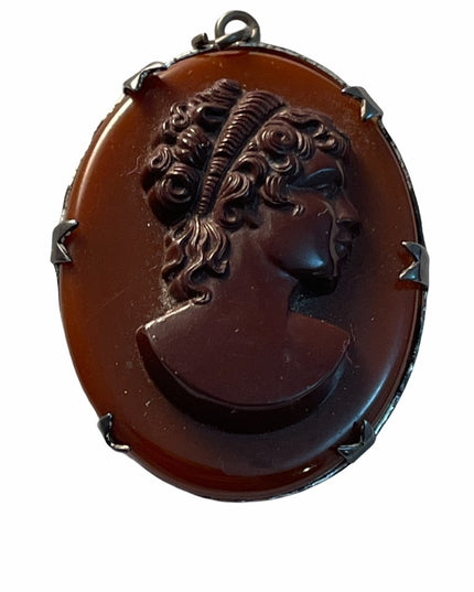 VTG sterling silver encased resin cameo pendant