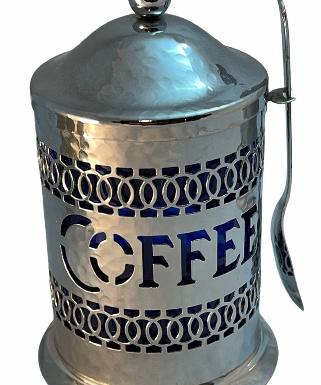 Silver plate Cobalt England Coffee Canister VTG