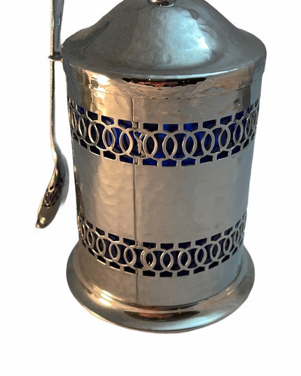 Silver plate Cobalt England Coffee Canister VTG