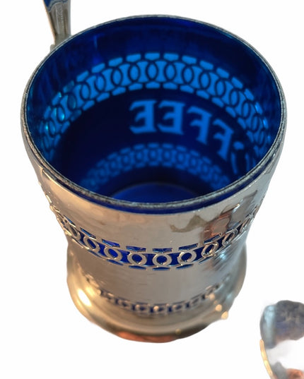 Silver plate Cobalt England Coffee Canister VTG