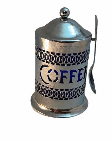 Silver plate Cobalt England Coffee Canister VTG