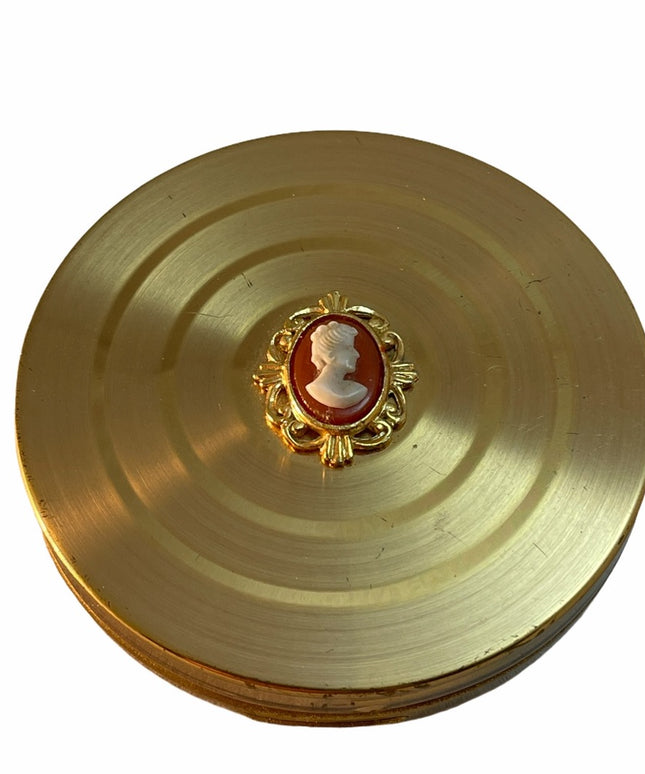 Vintage C1950s Cameo brass compact Powder case