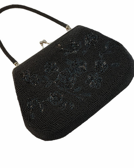 Vintage Black Micro Bead flower Black purse