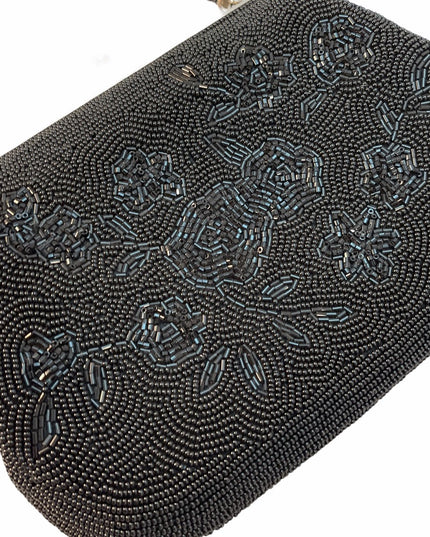 Vintage Black Micro Bead flower Black purse