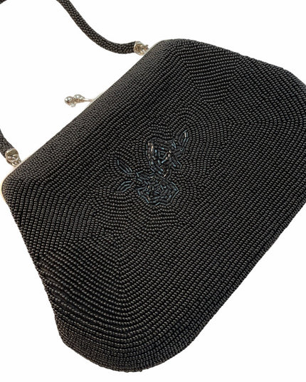 Vintage Black Micro Bead flower Black purse
