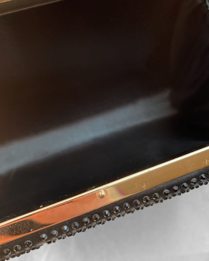 Black rhinestone clutch evening bag gold accent