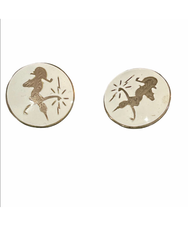 VTG Siam sterling white enamel clip on earrings