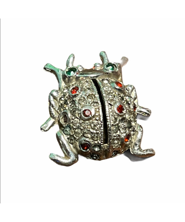 Vintage Coro Silver rhinestone bug brooch RARE