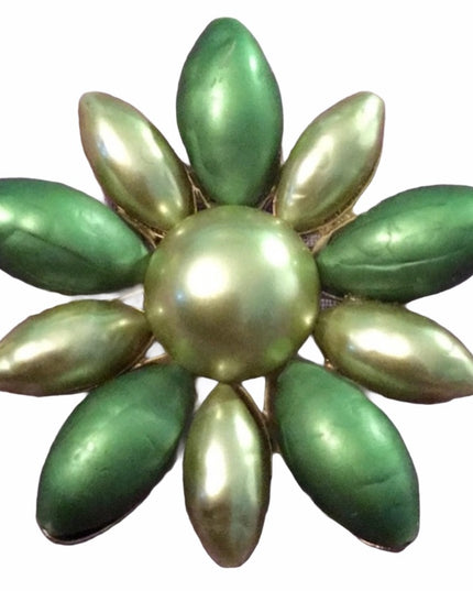 VIntage green faux pearl  flower brooch 1960s