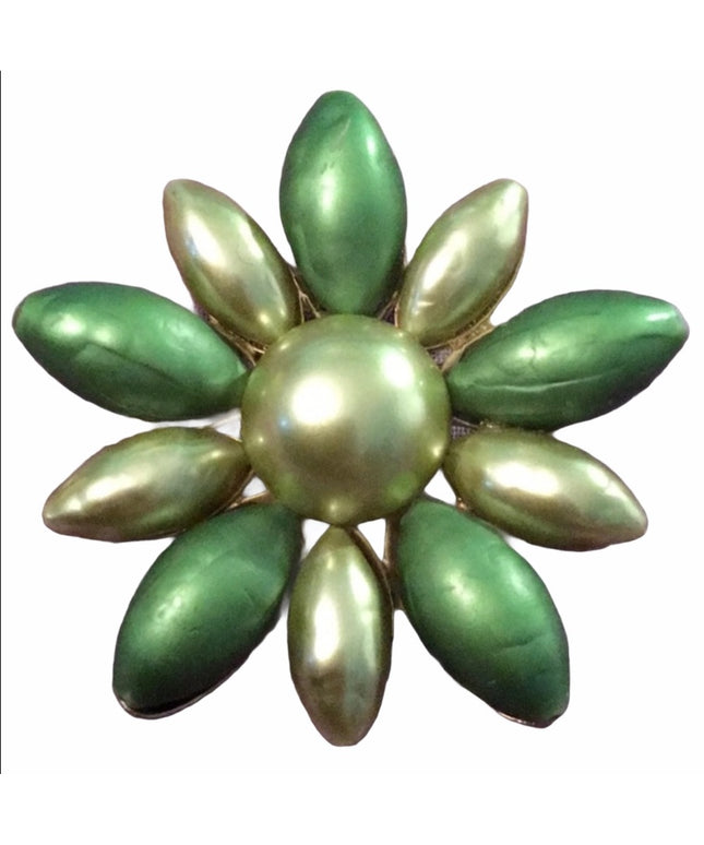VIntage green faux pearl  flower brooch 1960s