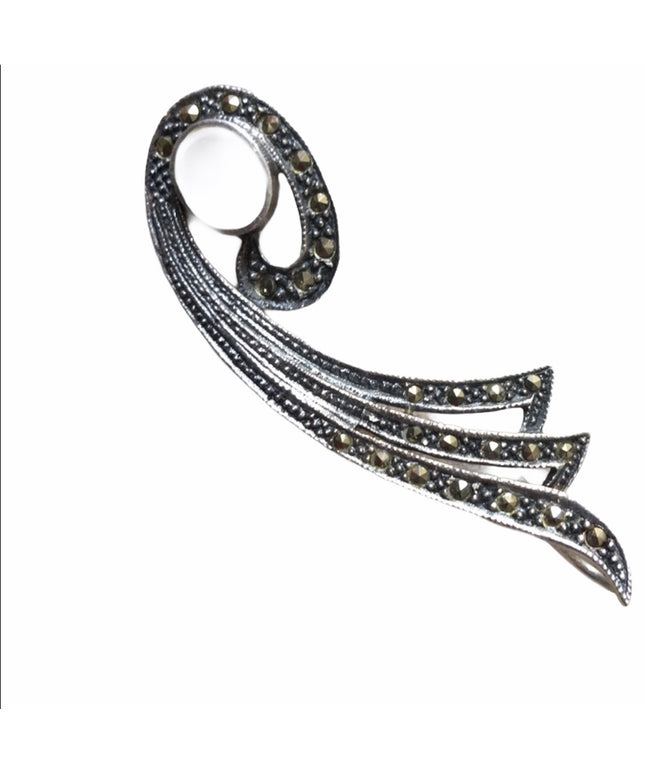 Vintage sterling silver marcasite pearl pendant