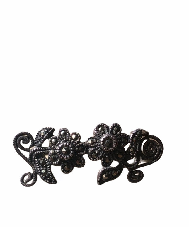 Vintage sterling silver brooch flower marcasite