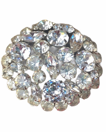 Vintage 1960s Crystal round brooch silver finish quality heavy brooch