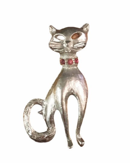 Vintage Kitty cat silver tone brooch
